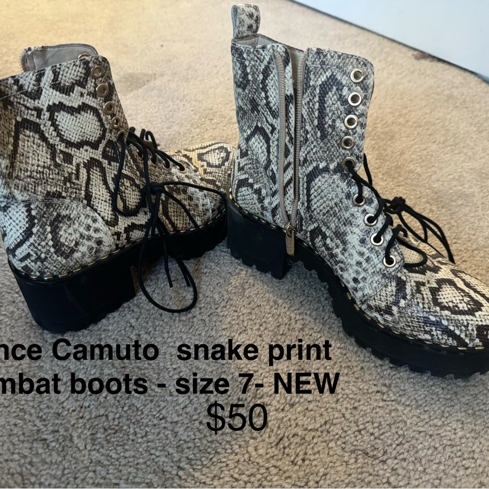 Vince Snake Print Combat Boots - Black and Cream